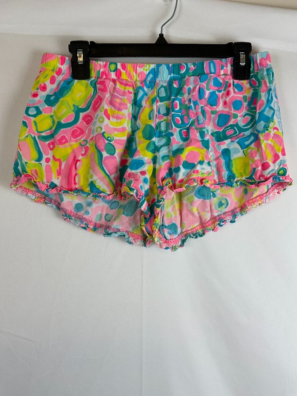 Lilly Pulitzer Kya Short S Blue Pink Yellow Green Print Elastic Waist Ruffle